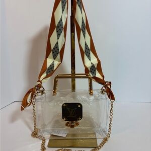 Clear stadium bag w Upcycled Louis Vuitton patch